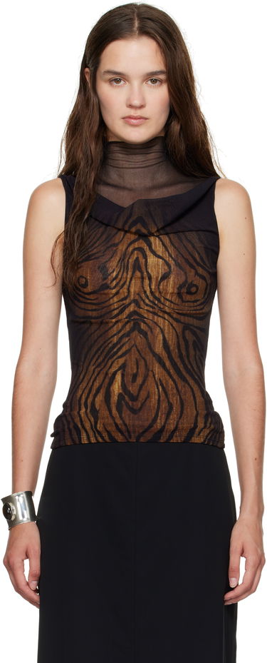 Tanktop Jean Paul Gaultier Jean Paul Gaultier Double Layered Wood Print Tank Top Brun | 25/03-W-TO315-M002P-0060, 0