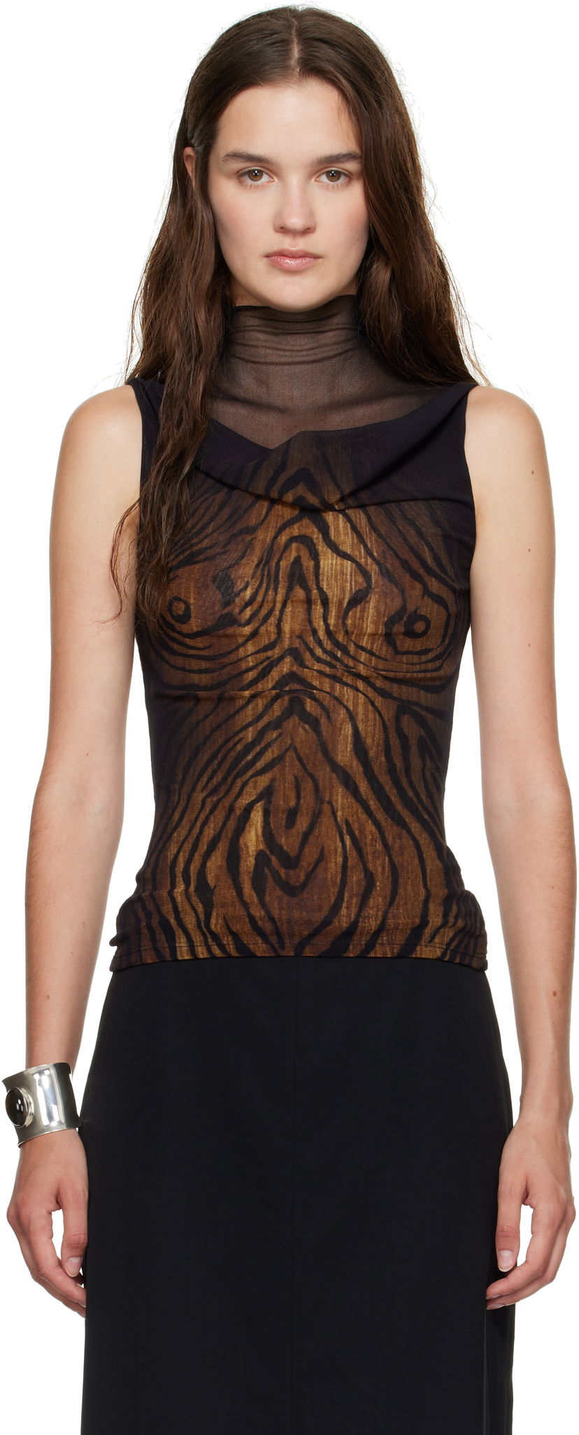 Tanktop Jean Paul Gaultier Jean Paul Gaultier Double Layered Wood Print Tank Top Brun | 25/03-W-TO315-M002P-0060