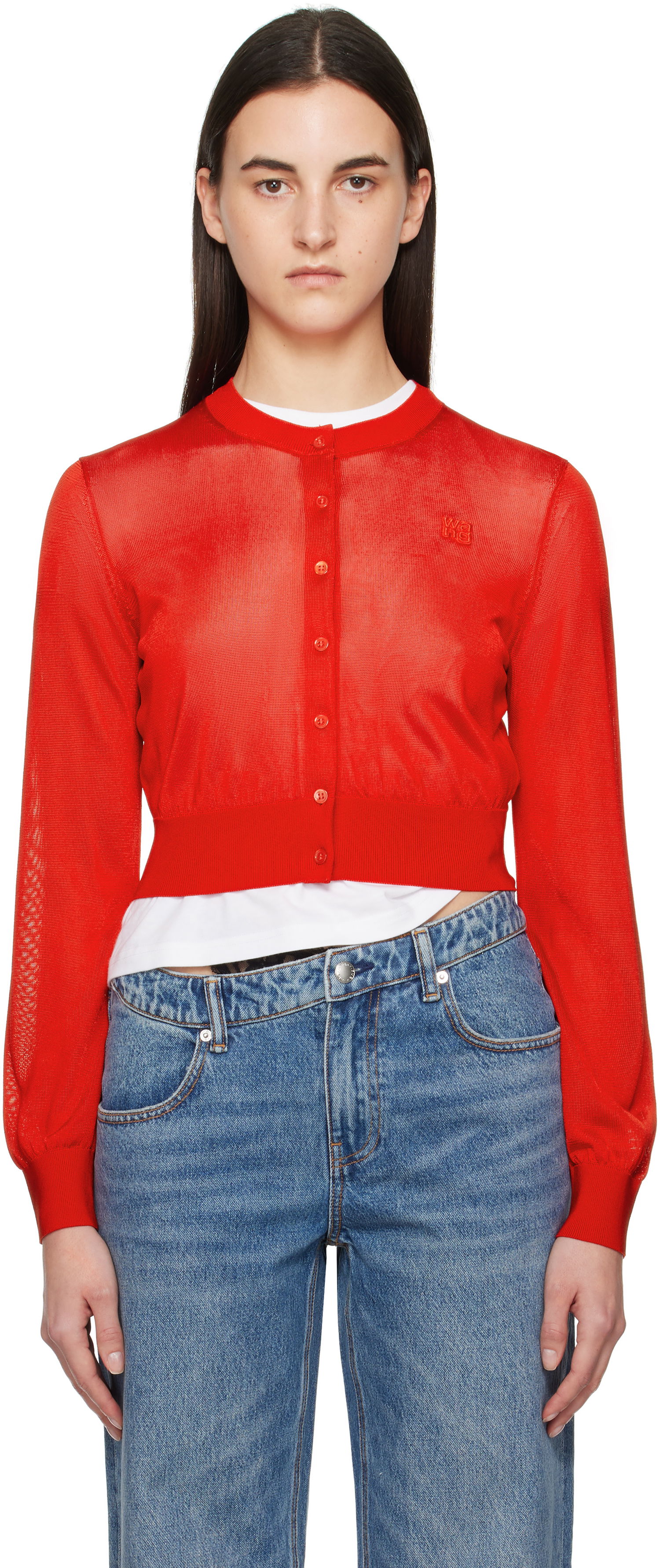 Sweater Alexander Wang Alexanderwang.t Embroidered Cropped Cardigan Blå | 4KC1253070, 0