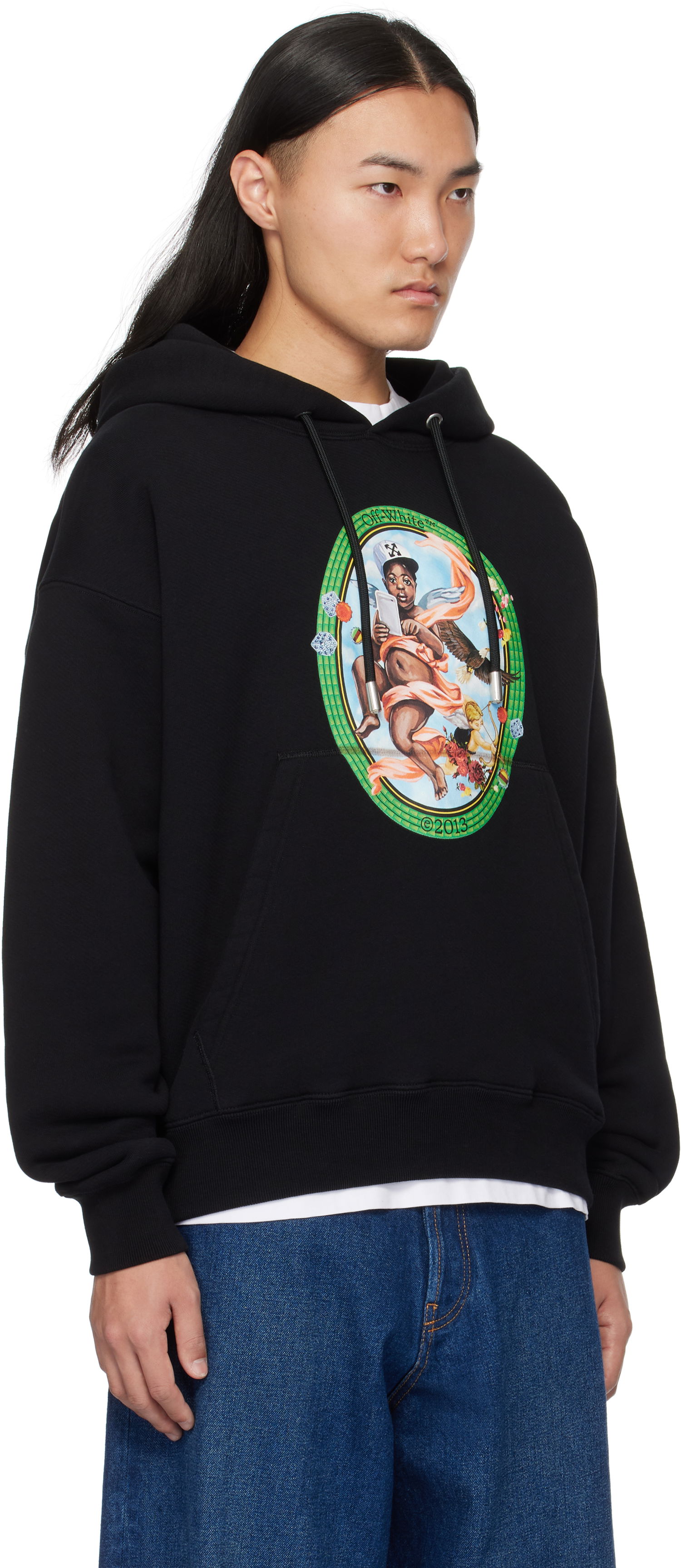 Sweatshirt Off-White Fresco Print Hoodie Sort | OMBB085S25FLE0031001, 1