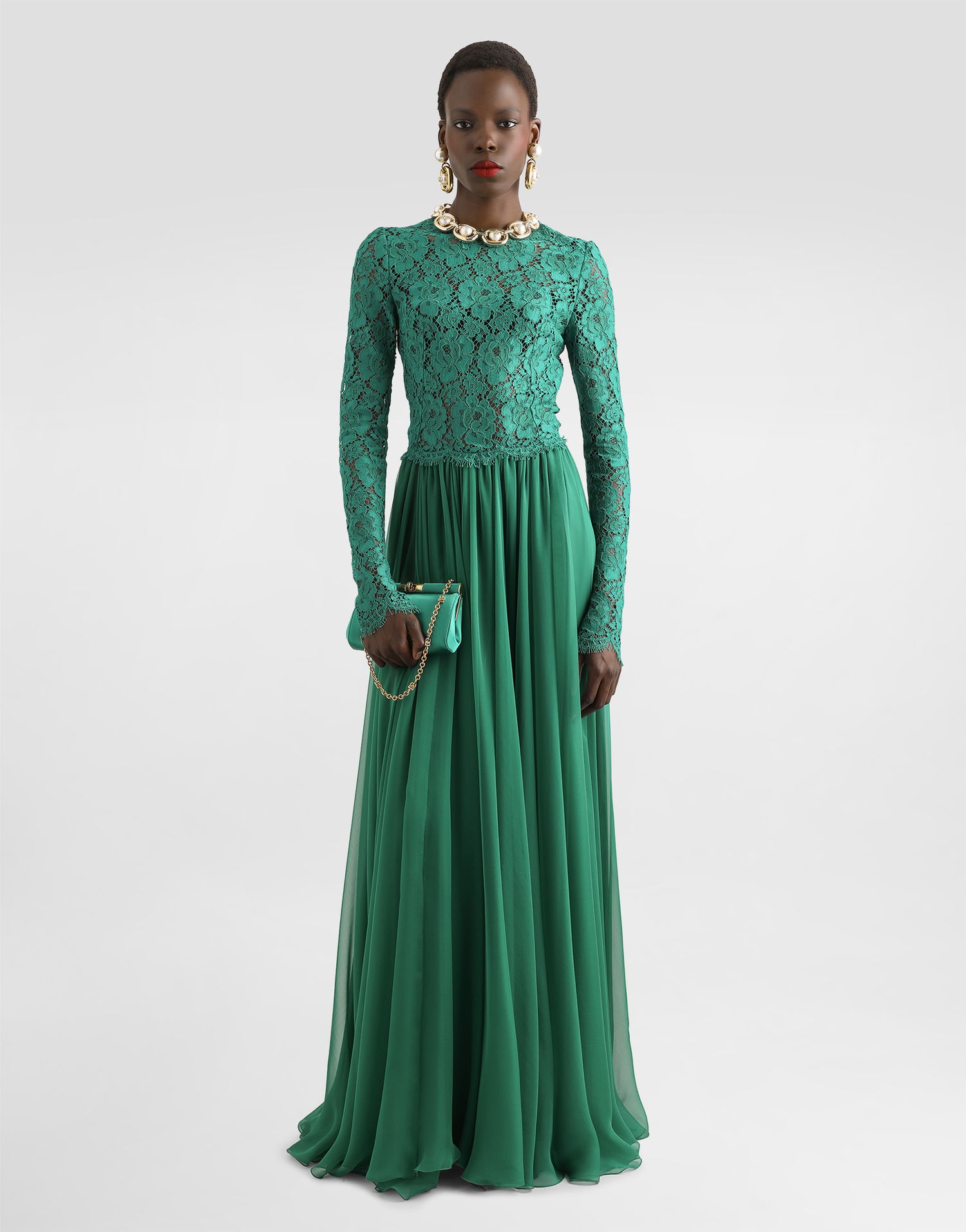 Kjole Dolce & Gabbana Long Chiffon & Lace Dress Grøn | F6TJPTGDCTFV0402, 1