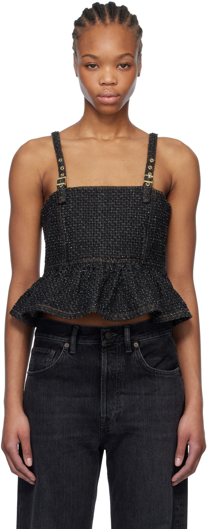 Crop top GANNI Ganni Fluffy Denim Strap Top Sort | J1615