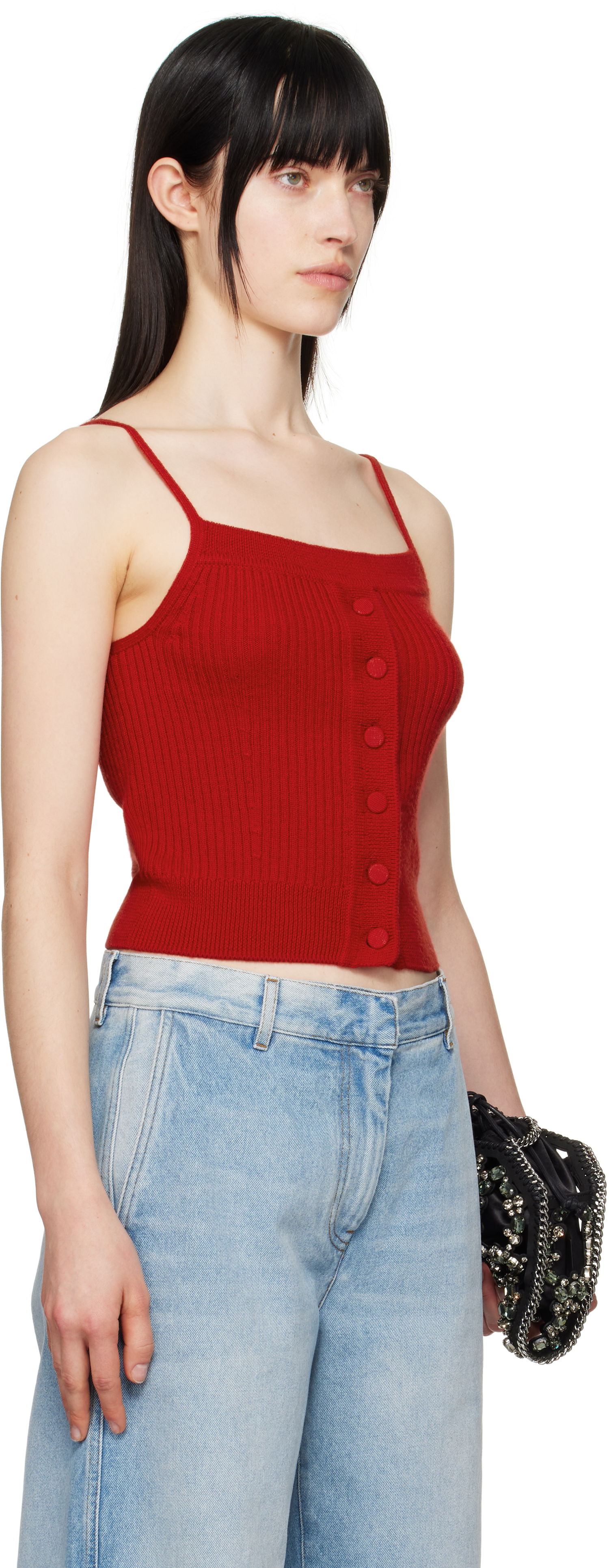 Tanktop Dries Van Noten Dries Van Noten Wool Straight Neck Tank Top Rød | 251-011209-1713, 1