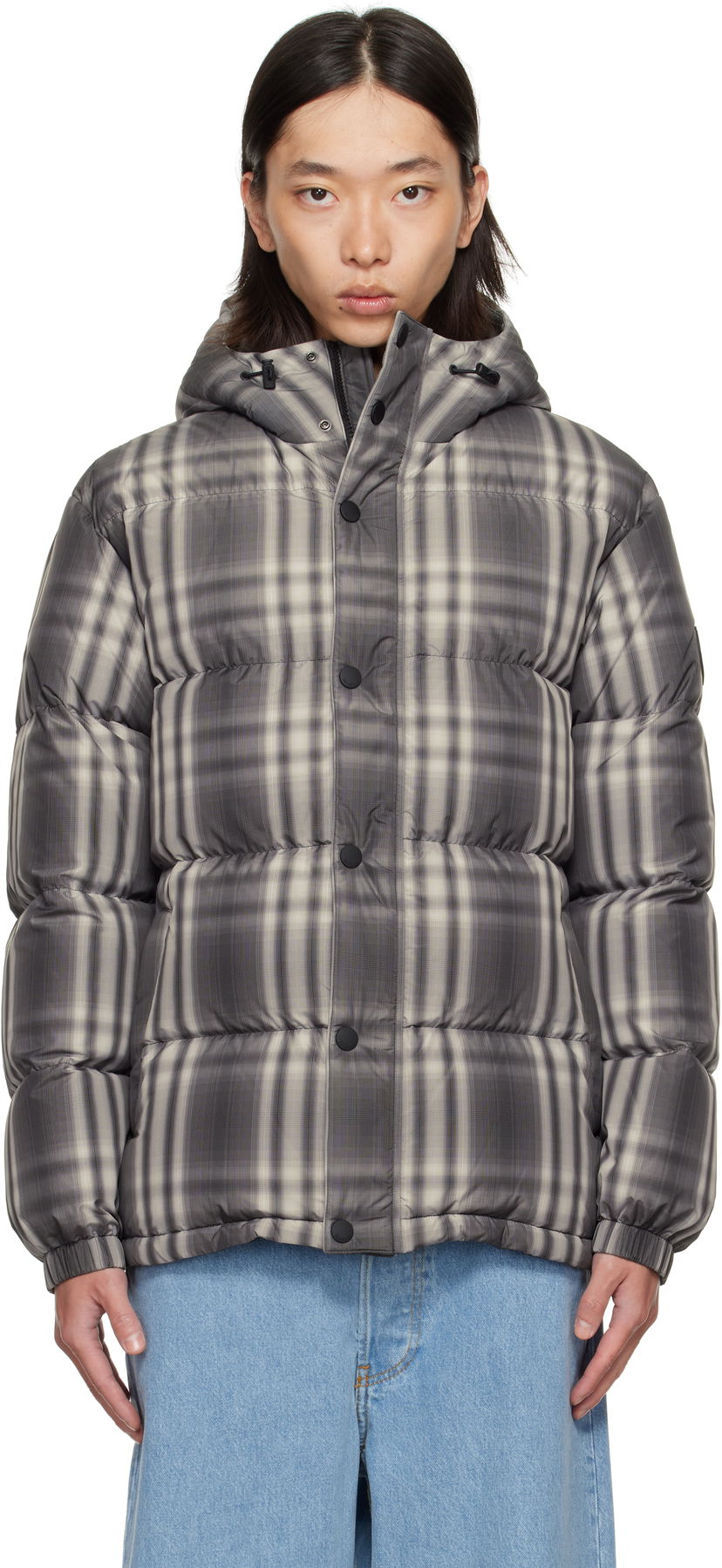 Puffer jakke Burberry Burberry Ombré Check Hooded Down Jacket Grå | 8113811