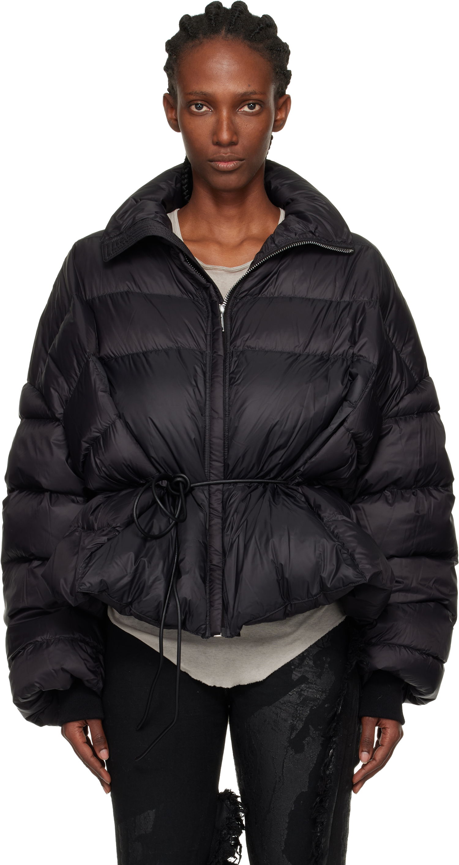 Puffer jakke Rick Owens Concordians Sail Down Puffer Jacket with Drawstring Waist Sort | RP02E4769 NPD1, 0
