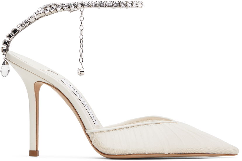 Sneakers og sko Jimmy Choo Jimmy Choo Saeda 100 Crystal Embellished Mesh Heels Hvid | SAEDA 100