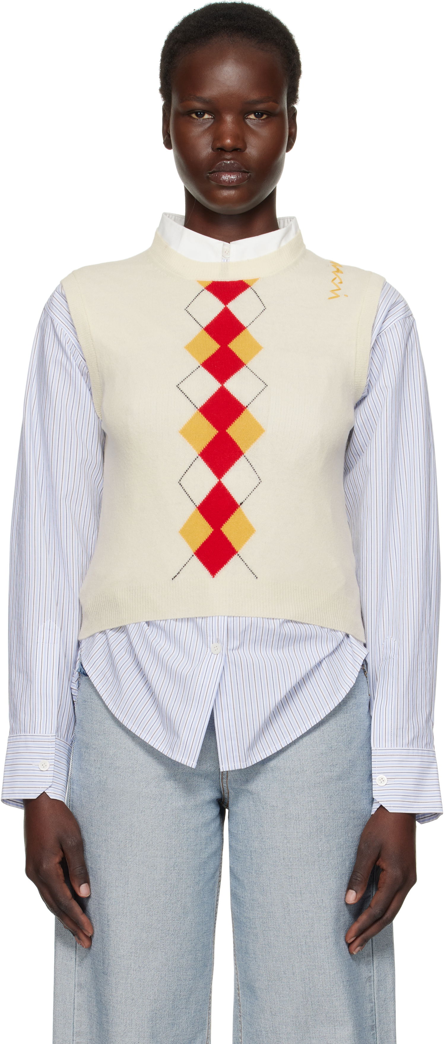 Sweater Marni Marni Argyle Knit Vest Hvid | GCMD0591Q0 UFH546, 0