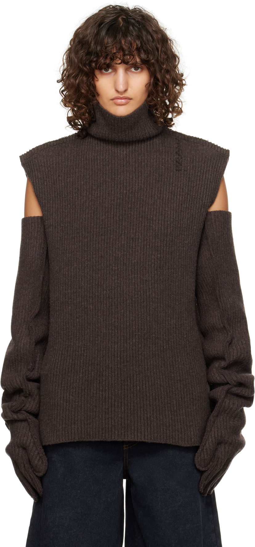 Sweater Marni Turtleneck Ribbed Wool Brun | DVMD0183A0 UFWH22