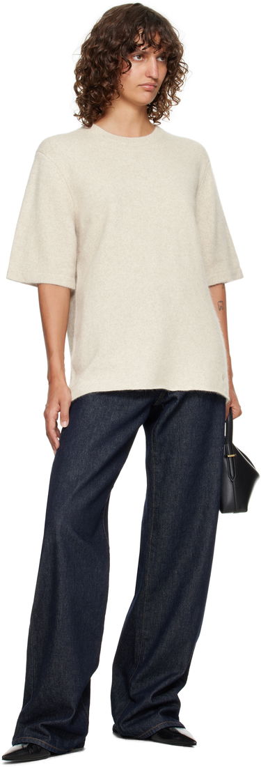 Sweater Loulou de Saison Loulou de Saison Raven Yak Blend Short Sleeve Sweater Beige | RAVEN, 3