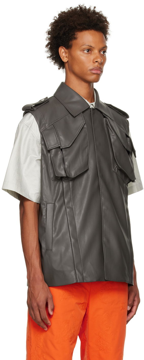 Vest Feng Chen Wang Feng Chen Wang Vented Faux-Leather Vest Grå | FMF14VS04, 1