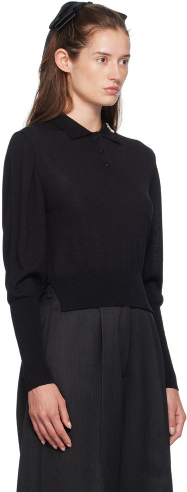Polo skjorte Simone Rocha Simone Rocha Merino Silk Knit Long Sleeve Polo Brun | KMK4B 0647, 4