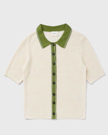 Sweater CLOSED Short Sleeve Knit Polo Cardigan Hvid | C96337-92N-CR-201, 2