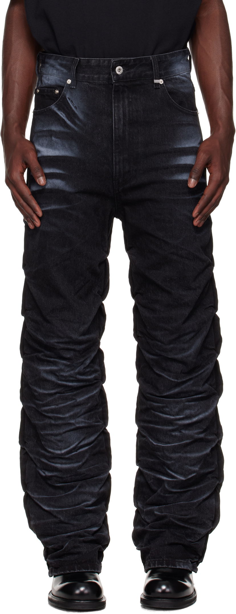 Jeans We11done We11done Textured Fold Jeans Sort | WD-DP2-25-356-M-BK