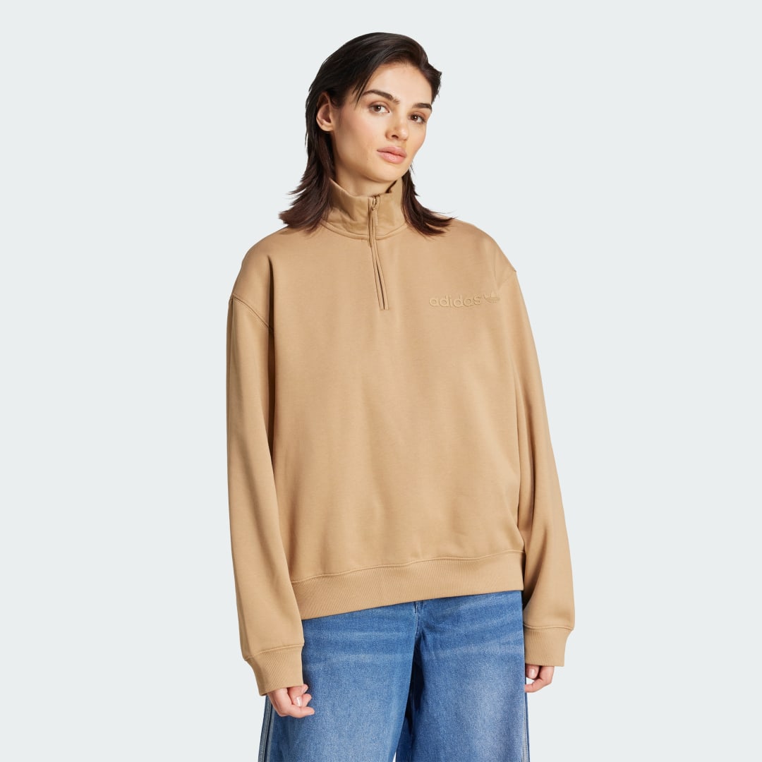 Sweatshirt adidas Performance Essentials Linear Quarter-Zip Oversized Sweatshirt Beige | JW1024, 0