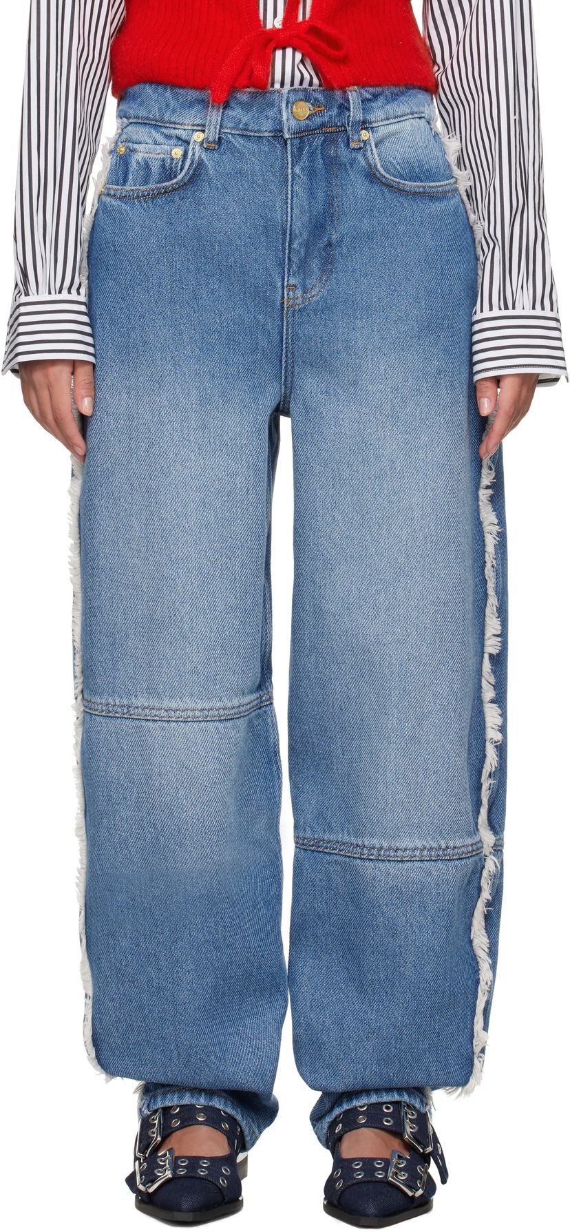 Jeans GANNI Ganni Stary Frayed Wide-Leg Jeans Blå | J1602