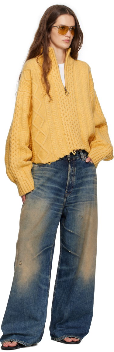 Sweater Martine Rose Martine Rose Cropped Cable Knit Half-Zip Sweater Gul | 972YA18721, 3