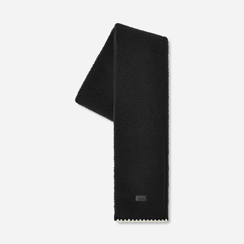 Tørklæde UGG Fleece Scarf with Scalloped Trim Sort | 101021-BLK, 1