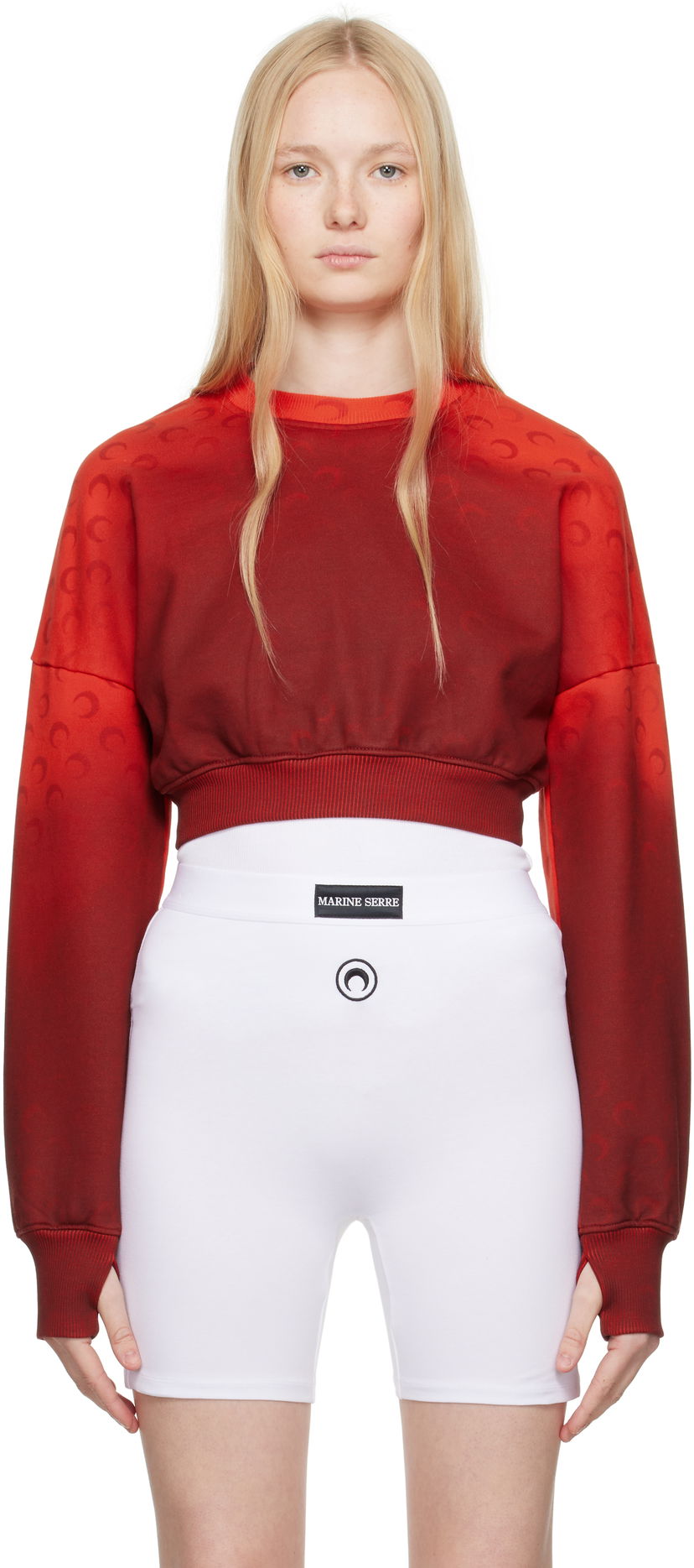 Sweater Marine Serre Marine Serre Moon Faded Fleece Cropped Sweatshirt Rød | WST012A CJER0073