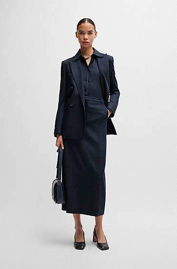 Skjorte BOSS Regular-Fit Denim-Effect Twill Blouse Mørkeblå | 50518443, 1