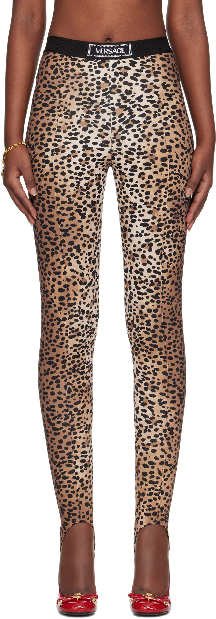 Leggings Versace Versace Leopard Print Stirrup Leggings Brun | 1015879_1A13676_5N540