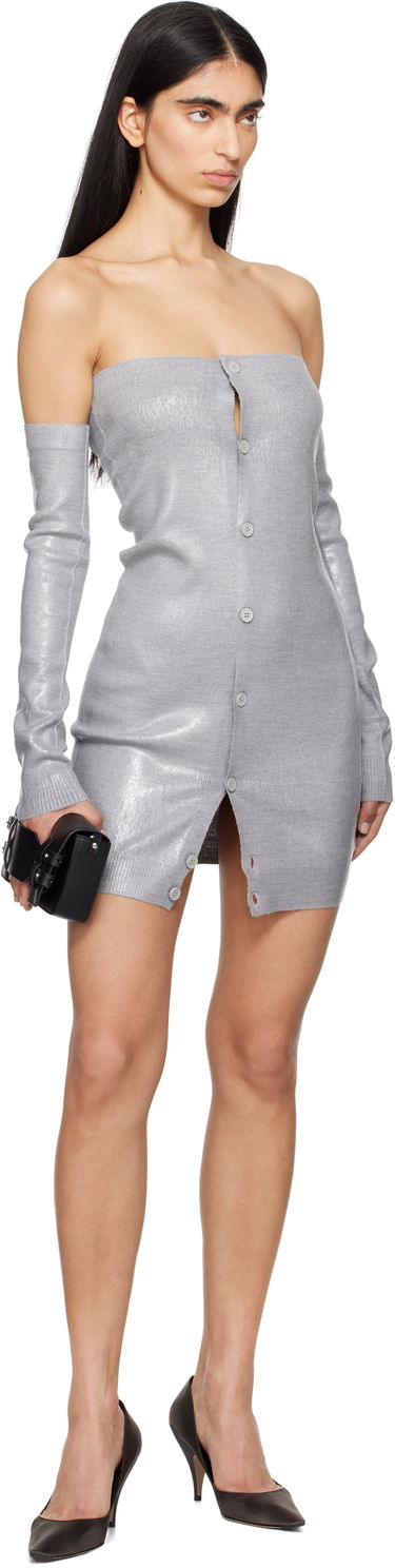 Kjole Maison Margiela MM6 Maison Margiela Plastified Knit Off-Shoulder Minidress Grå | S62DA0042 M13120, 3