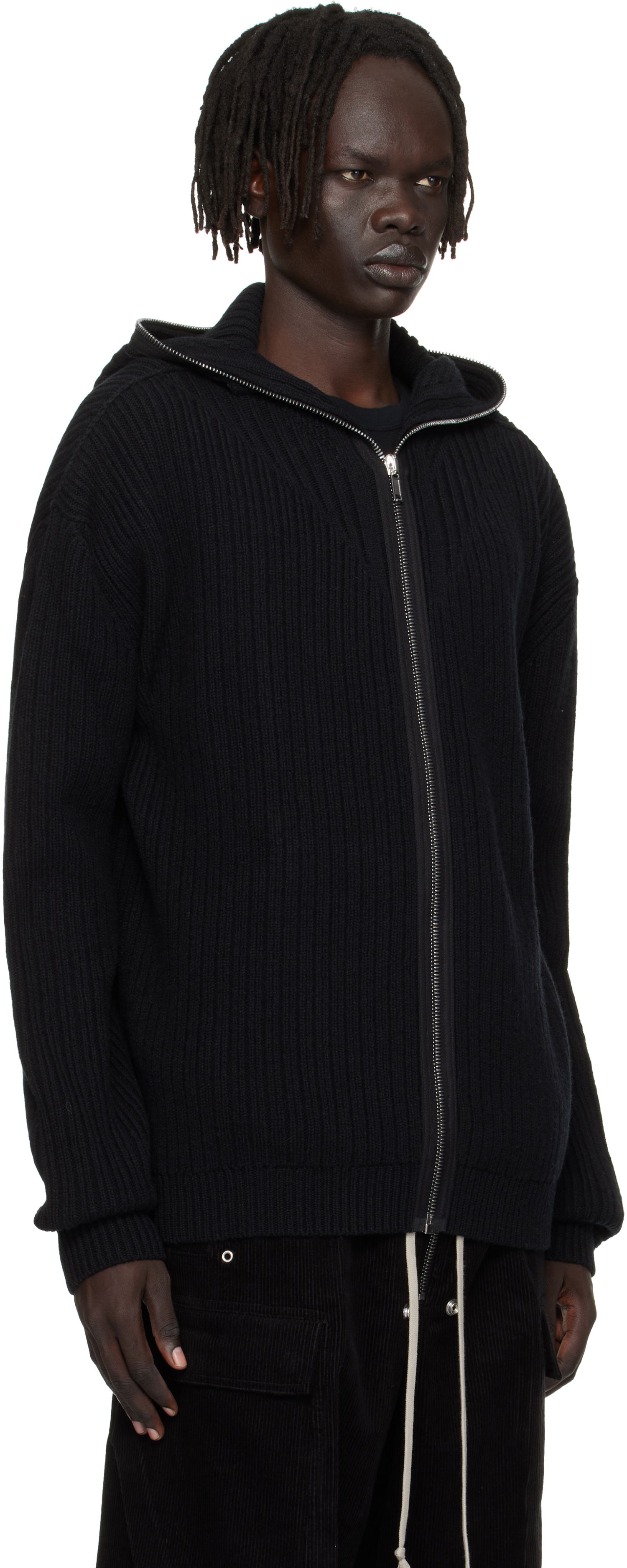 Sweatshirt Rick Owens Rick Owens Concordians Zipped Knit Hoodie Sort | RU02E1647 KWV, 1