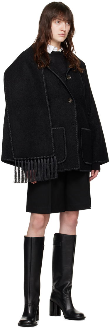 Jakke TOTEME TOTEME Embroidered Hooded Jacket with Fringed Scarf Sort | 224-1018-201, 3