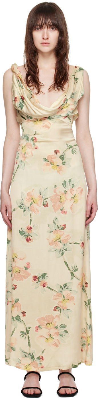 Kjole TOTEME TOTEME Women's Floral Print Twist Maxi Dress Beige | 243-WRD1924-FB0220, 0