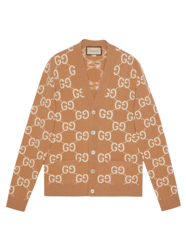 Sweater Gucci GG Wool Jacquard V-Neck Cardigan Beige | 694758 XKCC5 2296