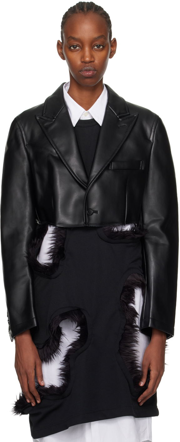 Jakke Comme des Garçons Faux-Leather Padded Cropped Jacket Sort | PL-J055-051