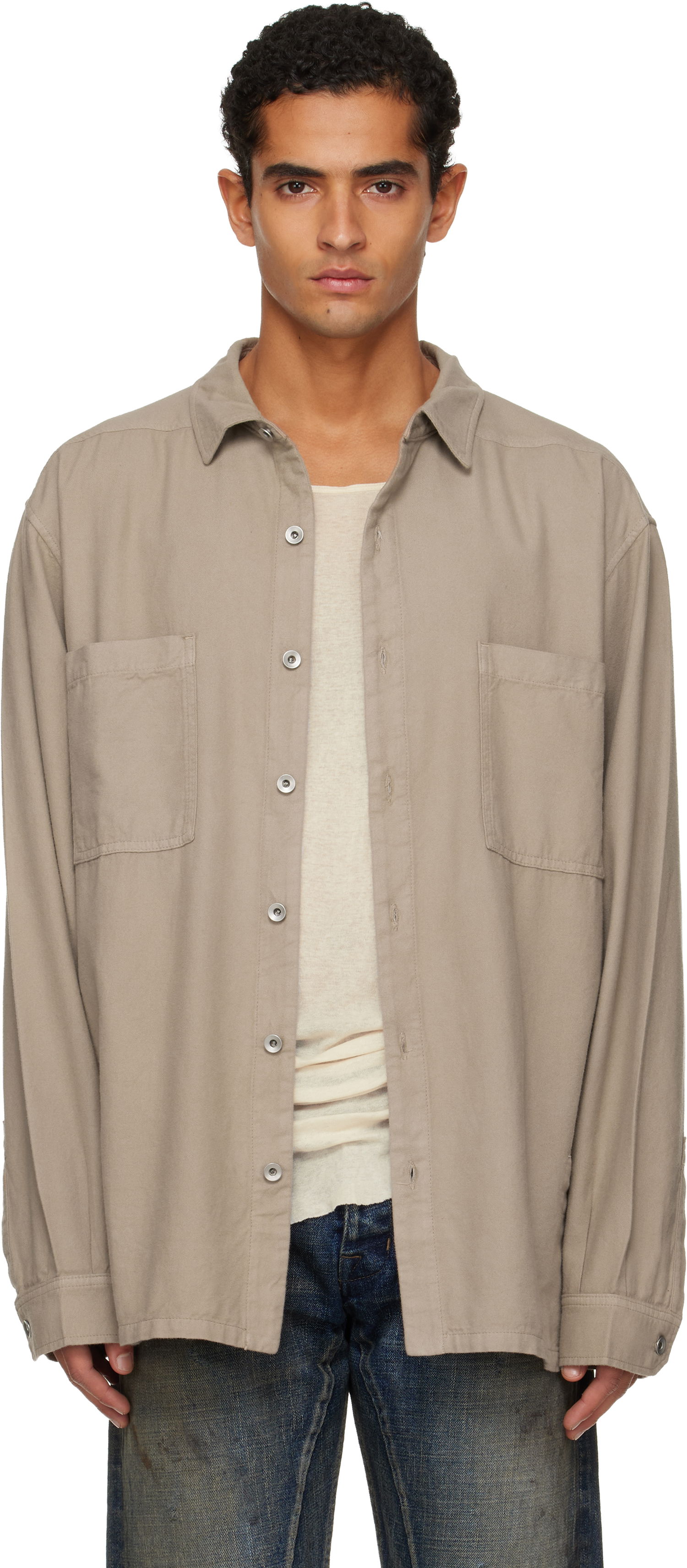Skjorte Rick Owens DRKSHDW Concordians Jumbo Button-Up Shirt Beige | DU02E7299 CFL, 0