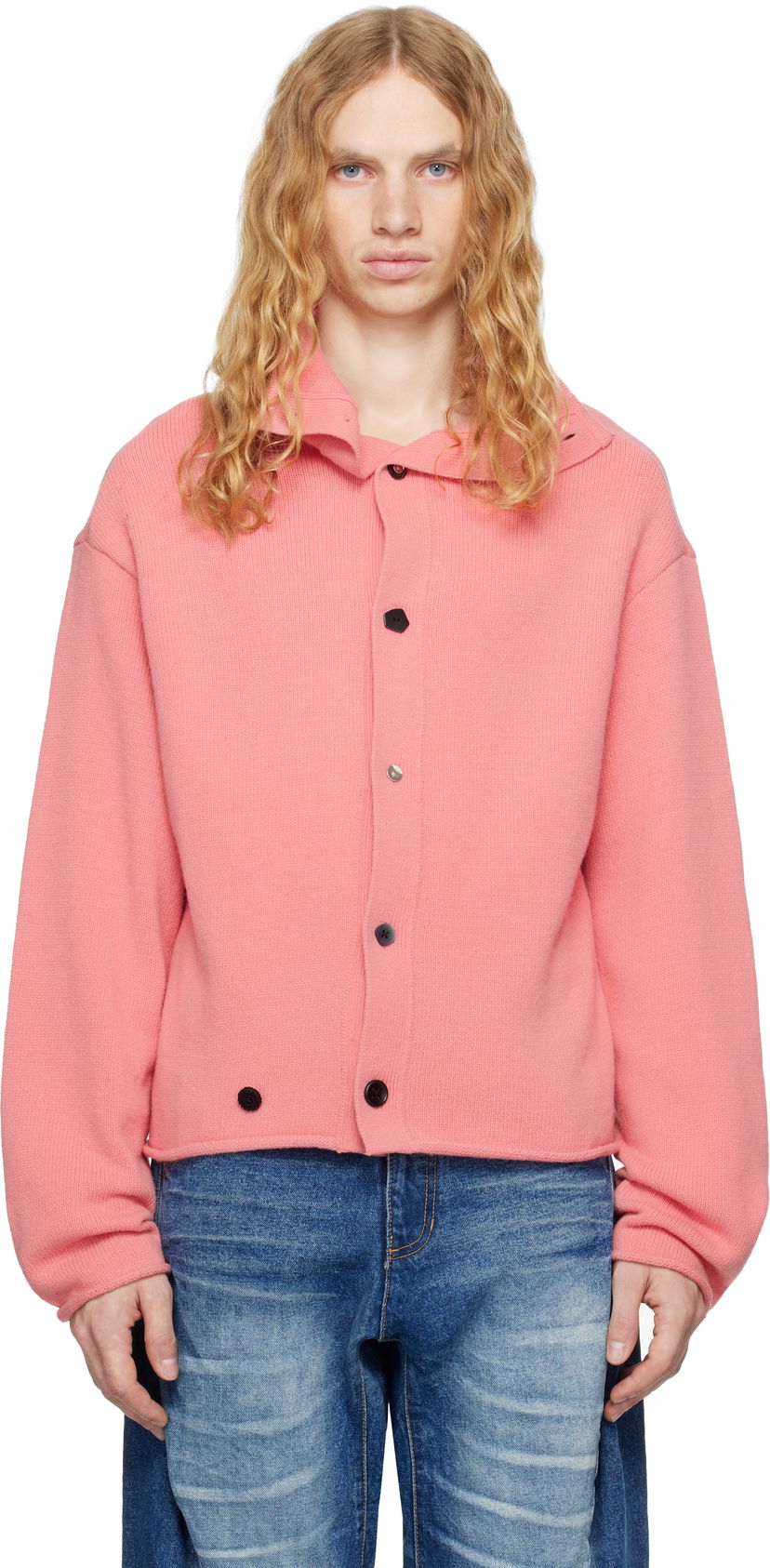 Sweater ADER ERROR Mock Neck Button Cardigan Lyserød | BN01FWKT0703PK