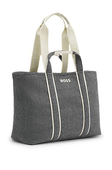 Mulepose BOSS Felted Tote Bag with Contrast Logo and Striped Details Grå | 50552483, 1