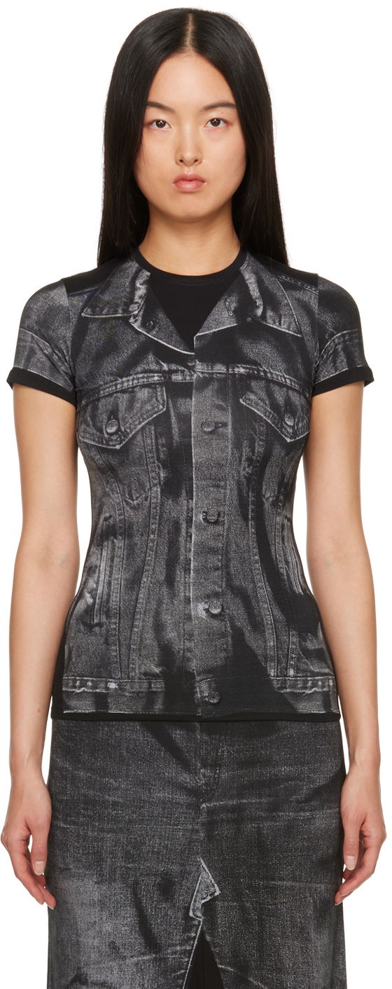 T-shirt Jean Paul Gaultier Trompe L'œil Print Fitted T-Shirt Sort | 23/15-U-TS063-J530-0002