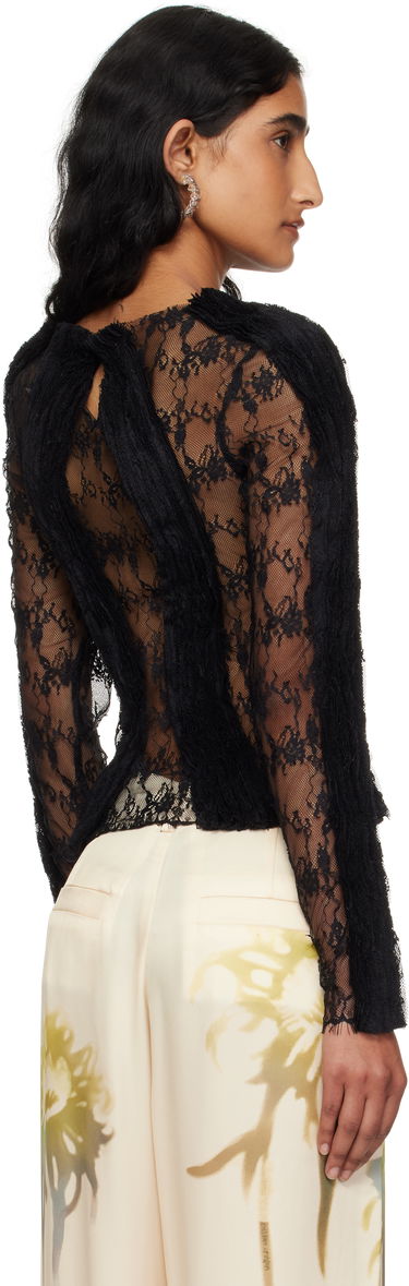 T-shirts og tank tops Collina Strada Collina Strada Wavy Lace Top Sort | XX3303, 2