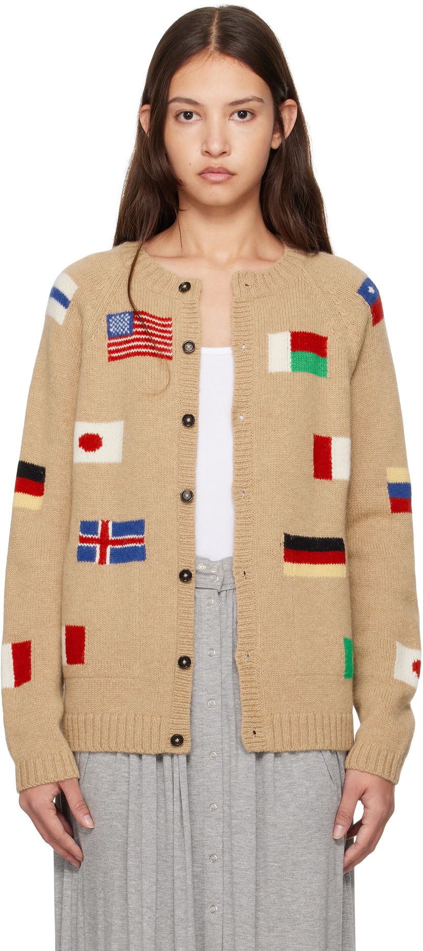Sweater Bode 'Round-The-World' Intarsia Knit Cardigan Beige | MRF24KT020
