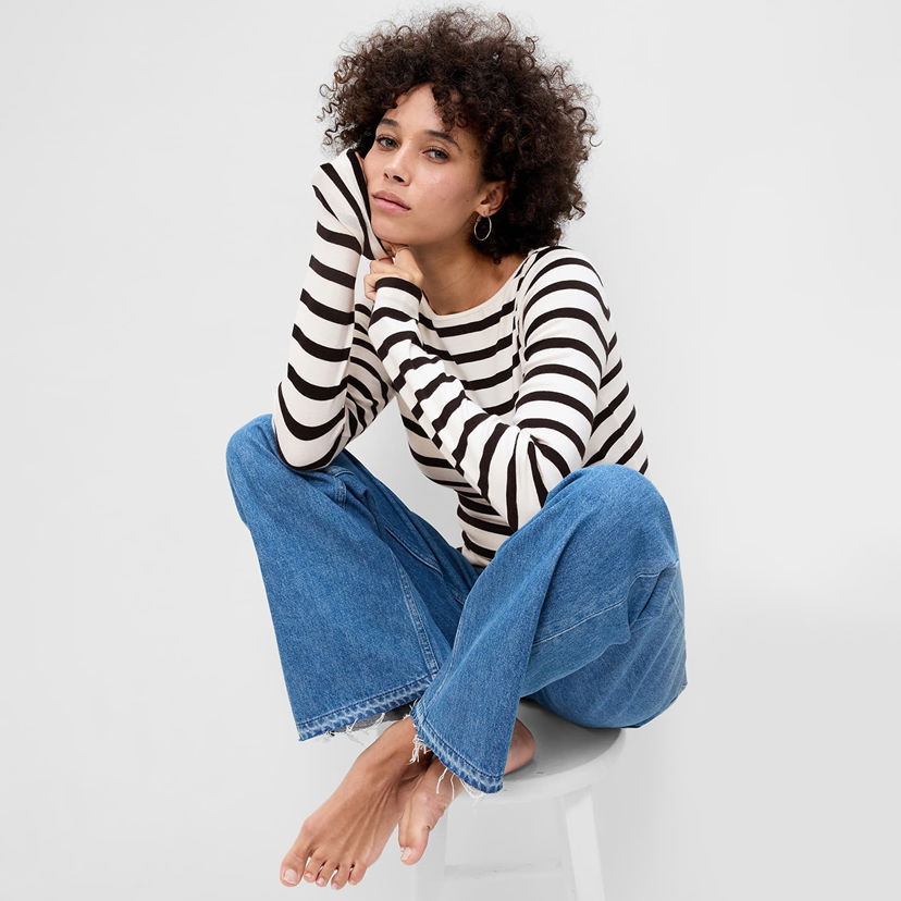 T-shirt GAP T-shirt Modal Bateau Navy White Stripe L Hvid | 797732-00