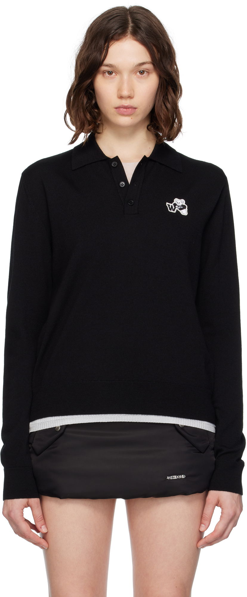 Polo skjorte We11done We11done Wool Polo with Logo Patch Sort | WD-KT2-25-680-W-BK