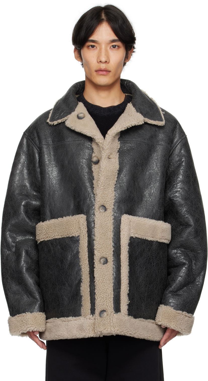 Jakke Maison Margiela MM6 Maison Margiela Crackled Reversible Shearling Jacket Sort | SH0AM0063 M07010