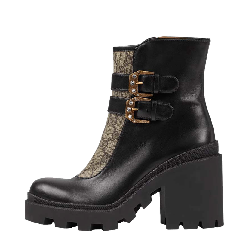 Sneakers og sko Gucci Buckles Ankle Boots Black Beige (Women's) Sort | 701100 UVV20 1182