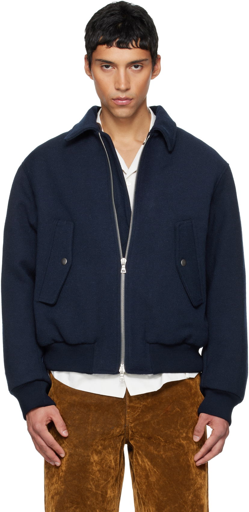Bomberjakke Dries Van Noten Dries Van Noten Zipper Bomber Jacket Mørkeblå | 252-020560-2197