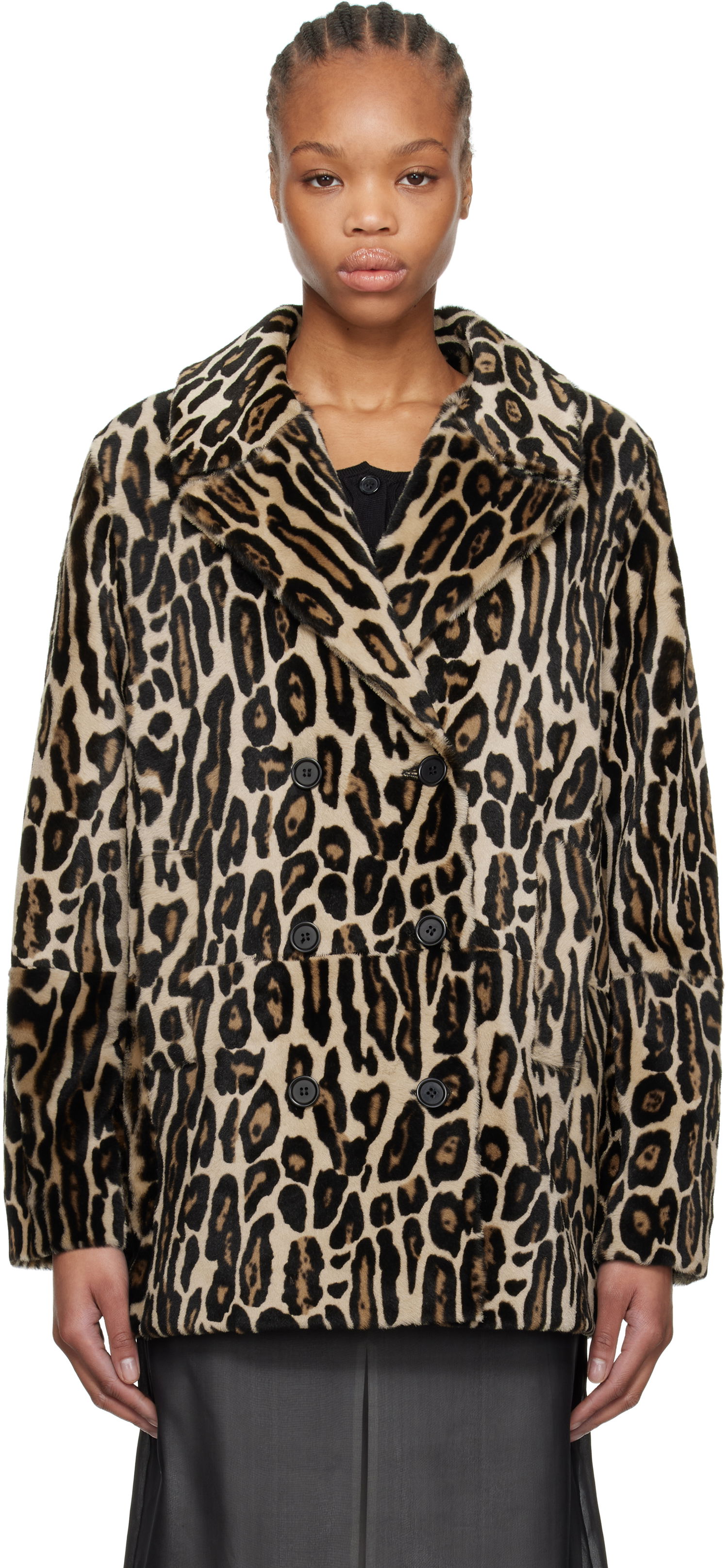 Frakker RE/DONE Re/Done Leopard Print Shearling Peacoat Beige | 817-06WLEOPCT, 0