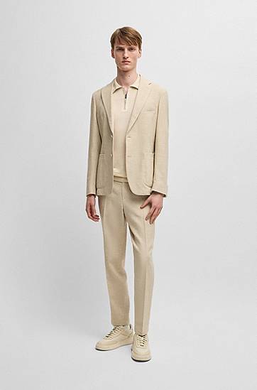 Polo skjorte BOSS Knit Sweater with Zip Placket Beige | 50537640, 1