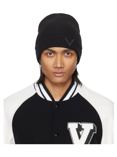 Beanie Valentino Garavani V Appliqué Beanie Sort | 4Y2HB02DWWV