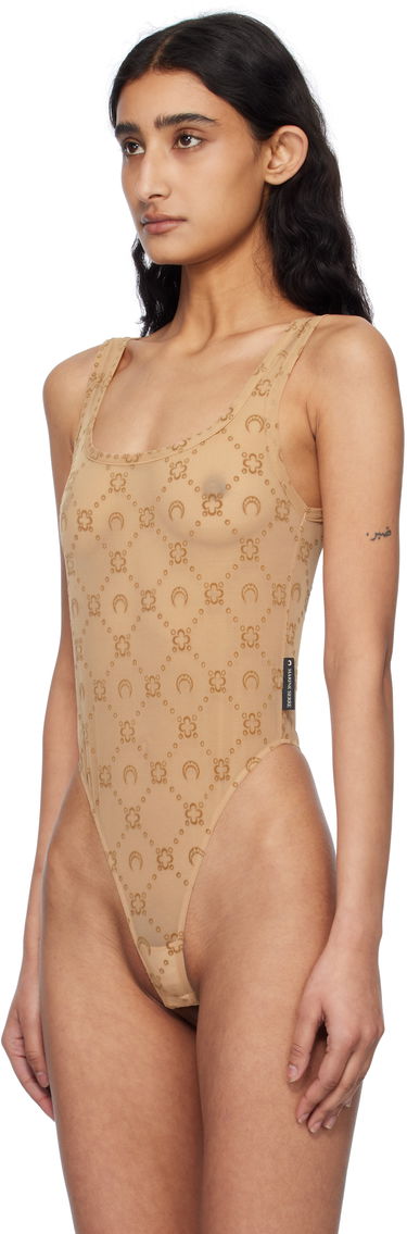 Krop Marine Serre Marine Serre Recycled Mesh Flock Bodysuit Beige | WUW061A CJER0005, 3