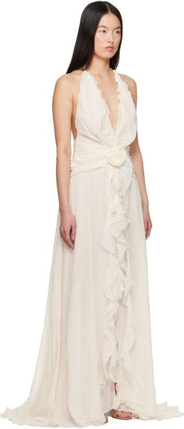 Kjole Blumarine Blumarine Georgette Maxi Dress with Ruffle Detail Beige | P522A568A, 4