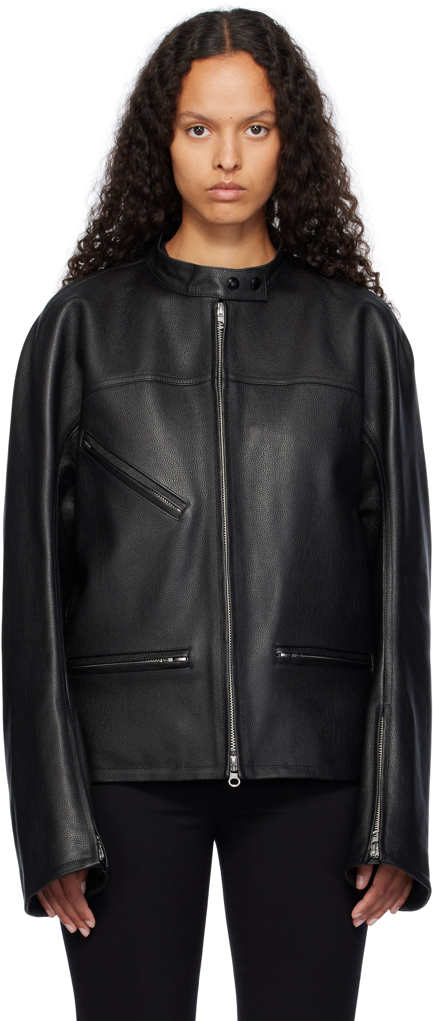Jakke Courrèges Racer Buckle Leather Jacket Sort | 324LBL205CV0016, 0