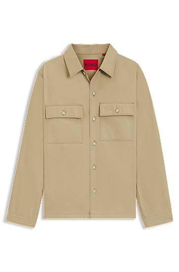 Skjorte BOSS Oversized-Fit Cotton Gabardine Shirt with Chest Pockets Beige | 50545383