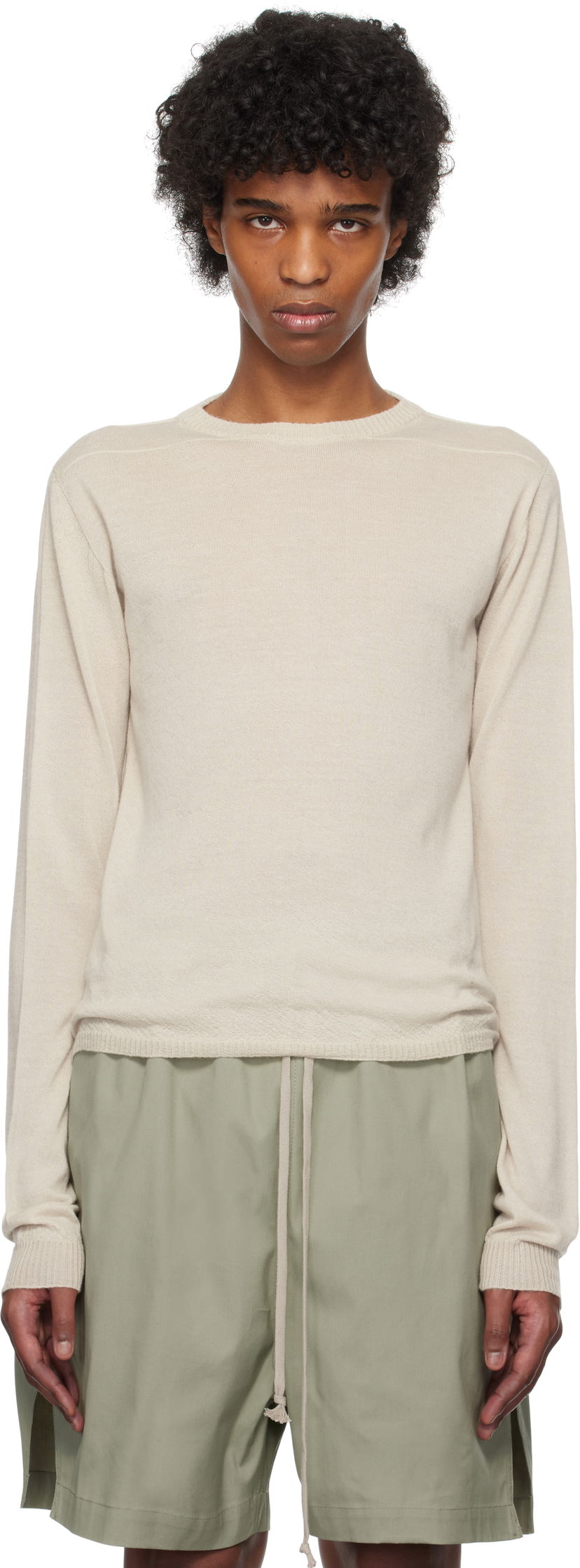 Sweater Rick Owens Rick Owens Hollywood Cropped Level Biker Sweater Beige | RU01E5630 WS