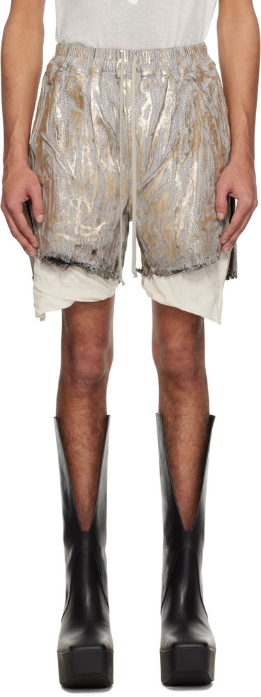 Shorts Rick Owens Rick Owens Hollywood Boxers Cracked Metallic Drawstring Shorts Metalisk | RR01E5306 SGMC, 0